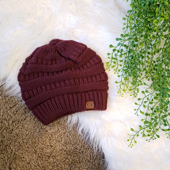 Kyoot Klothing Accessories - Kyoot Klothing Maroon Pony Beanie